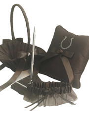 Brown Satin Western Wedding, Crystal Horseshoe Accessory 4 Piece Set