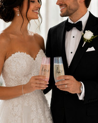 His and Hers Pink & Blue Stemless Champagne Wine Glasses for Wedding/Engagement