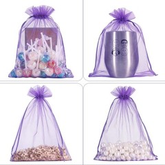 100 Bolsas De Organza 6 X 9 Pulgadas, Purpura Cordon De Regalo De Malla Grande