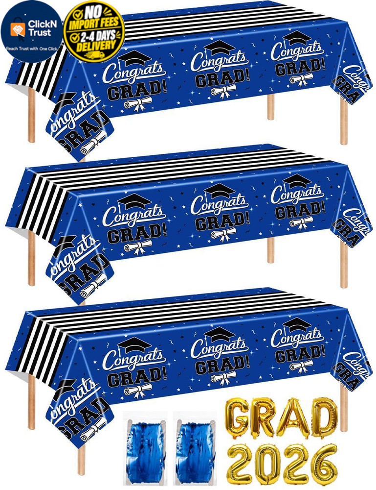 multiwins 7-Pack Graduation Party Decorations Set, 3 Blue 54″ x 108″,