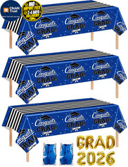multiwins 7-Pack Graduation Party Decorations Set, 3 Blue 54″ x 108″,