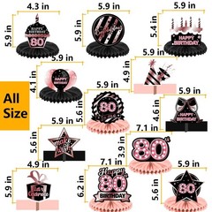 Happy 80th Birthday Rose Gold and Black Table Honeycomb Centerpieces Balloons…