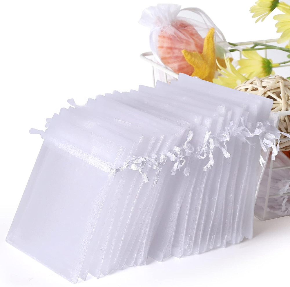 100PCS 4×6″ White Organza Bags with Drawstring, Gift & Jewelry Pouches Sheer