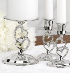 Wedding Silver His & Hers Unity Candle Set Hearts & Rhinestone Bling Set 3 New