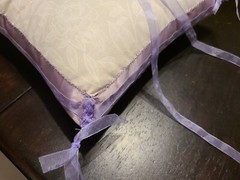 Wedding Ring Bearer Pillow 9 x 9 Purple and Cream, Ivory, Hand Made