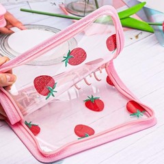 Zipper Binder Clear Refillable Notebook Shell Cute Strawberry Lace A6 Pink