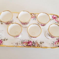 Queen Anne Bone China Egg Cups with Underplate – English Floral Breakfast Set