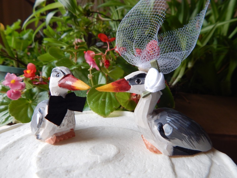 Heron Birds Cake Topper Bride Groom Love Wedding Engagement Wood Statue