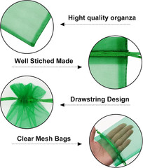 25PCS Green Organza Bags – 5x7In Sheer Mesh Jewelry Pouches, Christmas Organza G