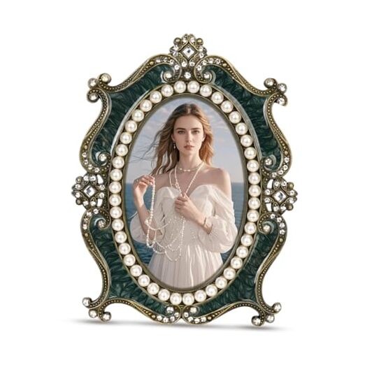 Vintage Picture Frames 4×6,Metal Vintage Photo Frame, Oval Photo 4X6 Green