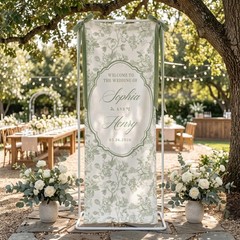 Personalized Wedding Welcom Sign, Linen Fabric Banner, Engagement Table Runner