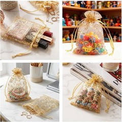100 × Golden Drawstring Organza Pouches Wedding 4″x 5″ Party Candy Gift Bags USA