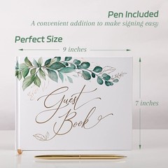 Gold Foil Greenery Wedding Guest Book 7 x 9 inches, Pen & Table Sign Included…