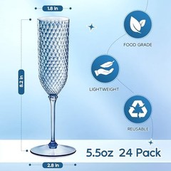 Pcs Blue Plastic Champagne Flutes 5.5oz Unbreakable Wedding 24 Clear Blue