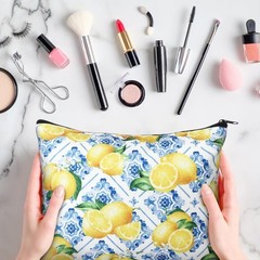 9 Pcs Amalfi Coast Cosmetic Bag Italy Lemons Canvas Makeup Bags Romantic Lemo…