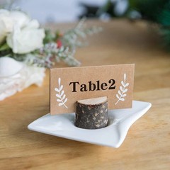 20 Pieces Wooden Place Card Holders with 24 Kraft Paper Cards, Rustic Wood Table