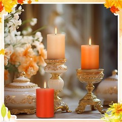 Conelist Set Of 6 Gradient Orange Small Pillar Candles 2 X 3 Inch Unscented