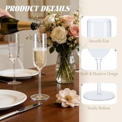 Plastic Champagne Flutes Set, 6oz Unbreakable Champagne Glasses 10 Transparent