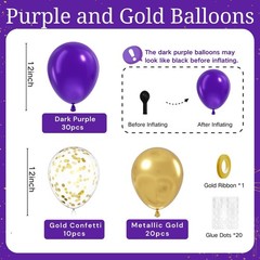 BAUANOOY Purple and Gold balloons, 60pcs 12 Inch 12 inches,
