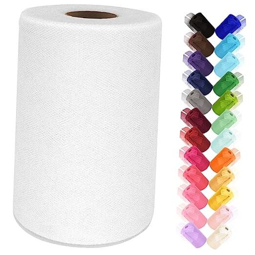 Tulle Fabric Roll 6 Inch by 100 Yards (300 ft) Tulle 6″ x 100 Yards White