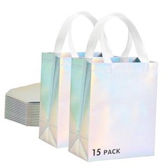 15 Pcs Glossy Gift Bags Medium Size, 8x4x10 1 count (Pack of 15) Iridescent