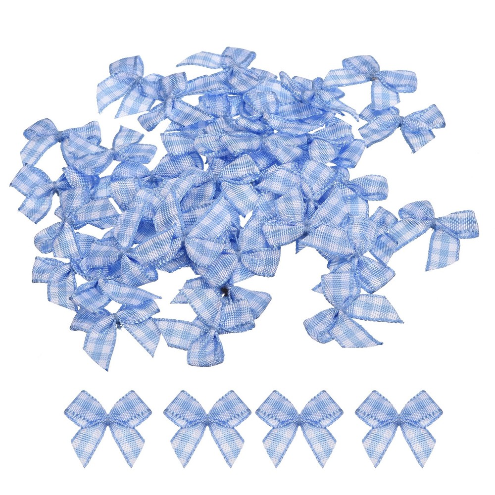 50Pcs Mini Gingham Ribbon Bow 1″ Checkered Ribbon Bows Blue and White