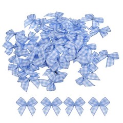 50Pcs Mini Gingham Ribbon Bow 1″ Checkered Ribbon Bows Blue and White