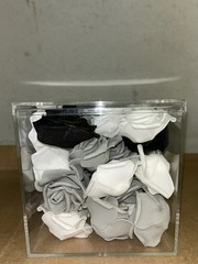 Felt Black, White & Gray Table Centerpiece Rose Buds In 6x6x6 Clear Plastic Box