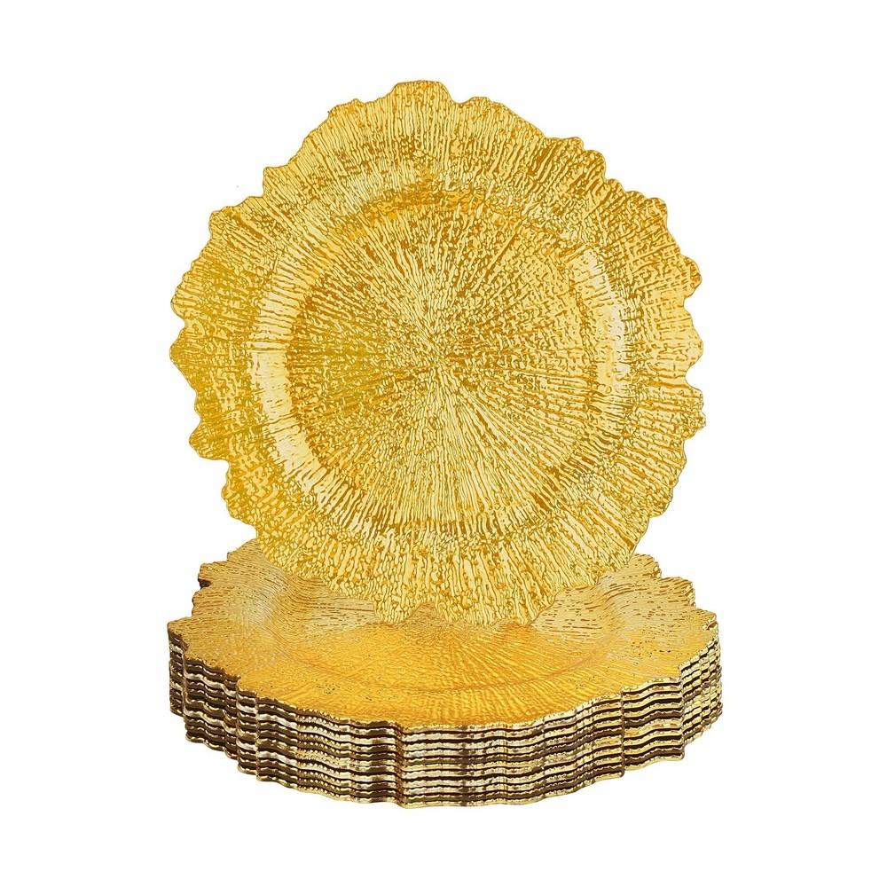 12PCS Bright Gold Charger Plates Bulk- 13in Round Plastic Chargers for Dinner…