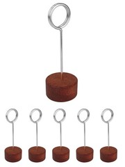 6 Pack Wood Place Card Holders with Metal Clip, 4.3″ Tall Table Silve Circle