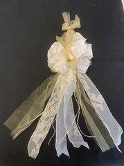 10 New Handmade Cream Tulle, Ribbon, Beads & Flower Aisle Bows