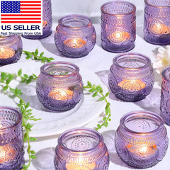 12Pcs Assorted Purple Votive Candle Holders for Party Decorations, Lavender Teal
