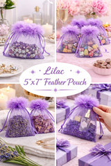 Purple 5×7 Feather Organza Drawstring Pouch | Jewelry Gift Favor Bags 12 pcs