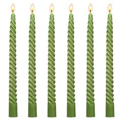 6 Pack 10 Inch Olive-Green Spiral Taper Candles for Christmas and Olive-green