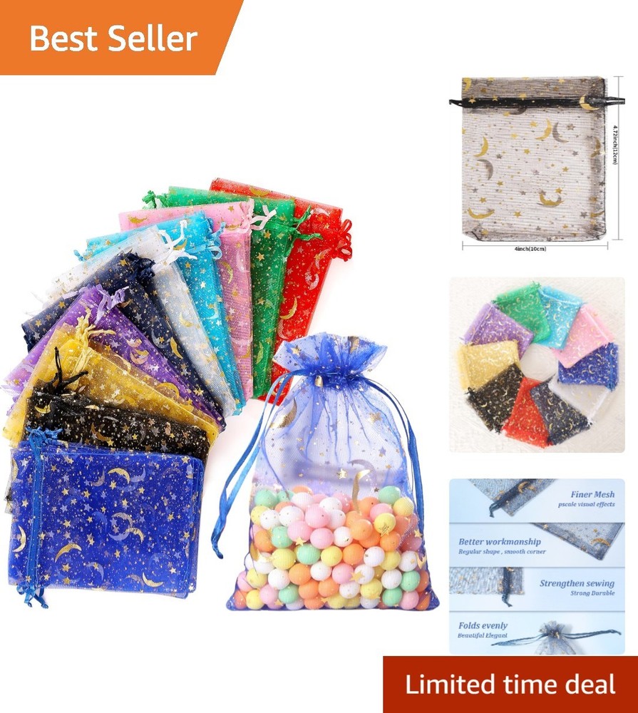 100 Luxurious Moon Star Organza Gift Bags – Ideal for Weddings & Special Events