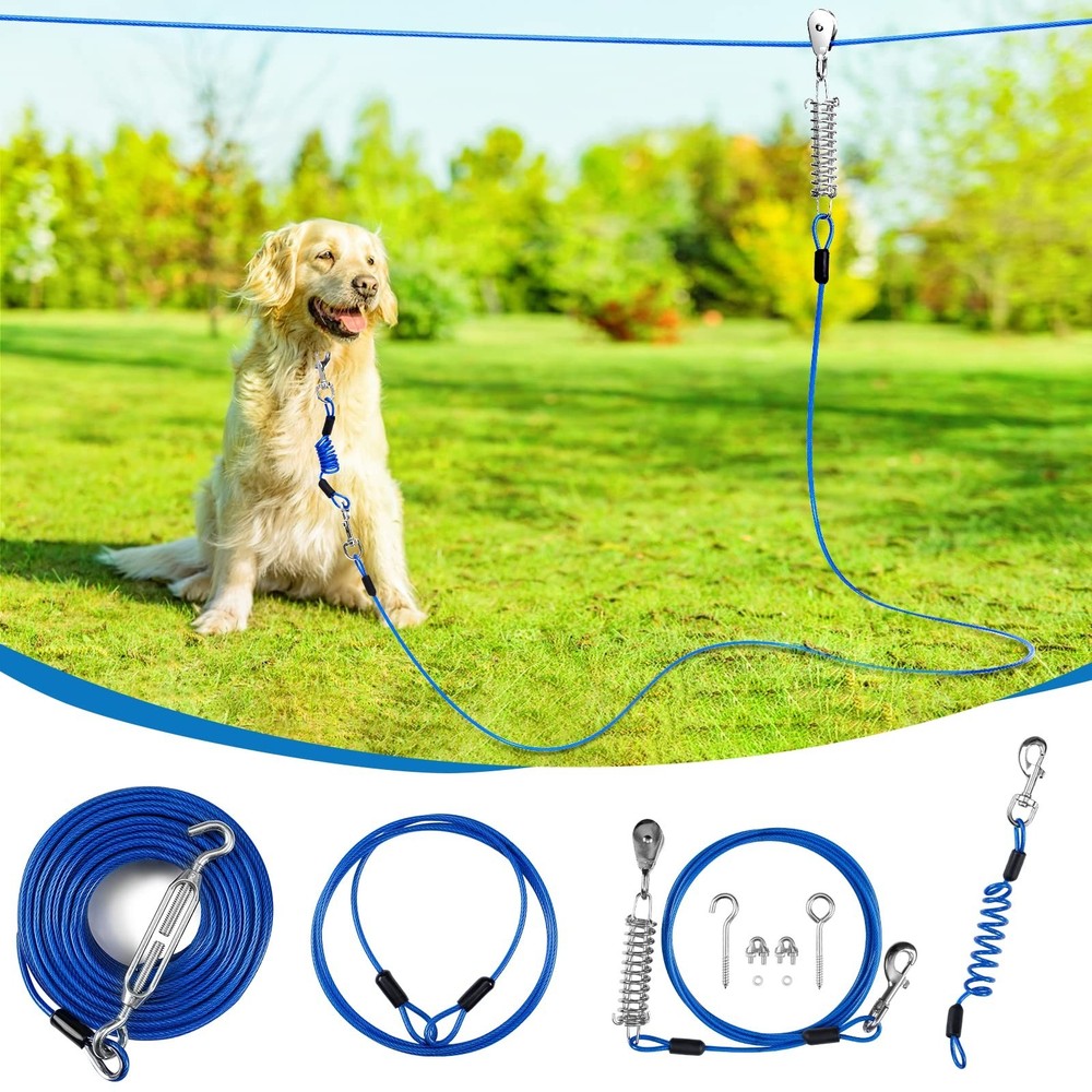 Upgraded Yard Dog Runner with Elastic Cable, 100ft Tie Out Cable and 10ft Lea…