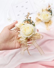 Rose Wrist Corsage and Boutonniere Set Artificial Corsage Wristlet Bracelet f…