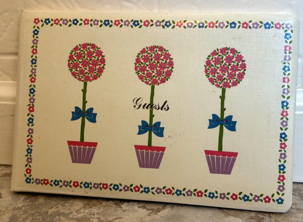 Vintage Dan Dee Guest Book NOS Unmarked Cream Flowers ~8.5×5.5″ Wedding Party