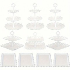 10Pcs Cake Rack Set 3 Double 3 Triple Layered Cupcake Stands 4 Appetizer Trays F