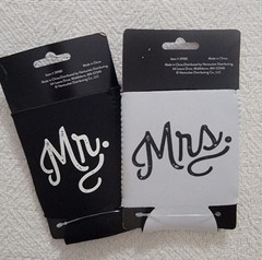 Mr. & Mrs. Insulated Foam Can Cooler Set of 2 Love the Day Black White Wedding