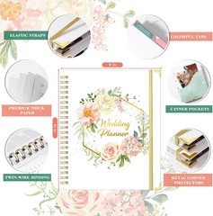 Floral Wedding Planner Book with Organizer, 5 Tabs, Hardcover, 9″ X 11.9