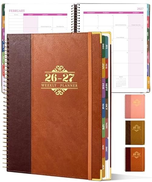 Planner 2026-2027, Leather Two-Tone Planner, 18 Month Weekly and Rust Brown