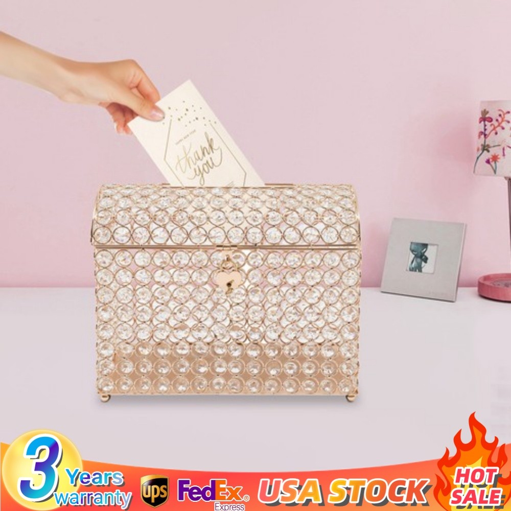 Golden Wedding Card Box For Gift Card Anniversary Money Card Box With Heart Lock
