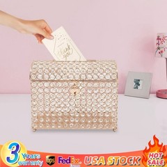 Golden Wedding Card Box For Gift Card Anniversary Money Card Box With Heart Lock
