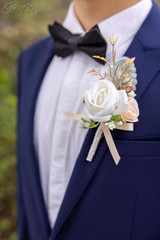 Champagne Boutonniere for Men, 6 Pcs Groom Groomsmen Boutonnieres, Artificial Fl