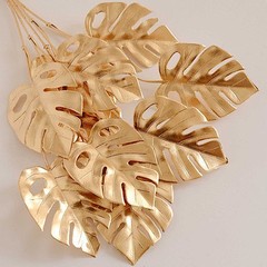 4 GOLD Metallic Artificial Monstera Leaves Bushes Party Events Decorations