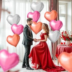 , Rose Gold, White and Pink Heart Balloons – 18 Pink, Rose Gold and Silver
