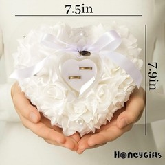 Wedding Ring Pillow, Irovy Ring Bearer Holder Pillows Heart Shape Rose Lace C…