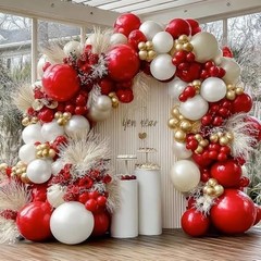 Red White Gold Balloon Garland Double Stuffed Burgundy Red Red Pearl White Gold