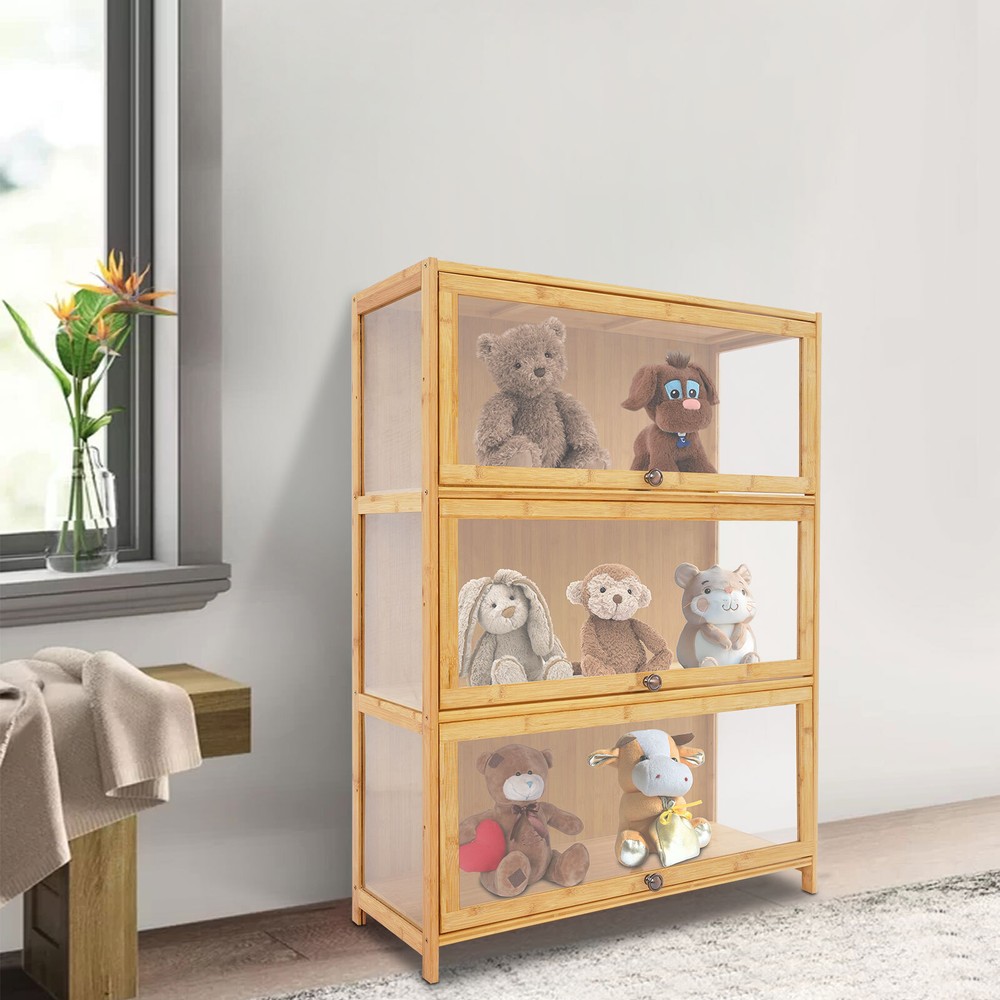 3 Tiers Mode Toys Storage Cabinet Shelf 31.5*12.6*41.7in Log Color Display Case
